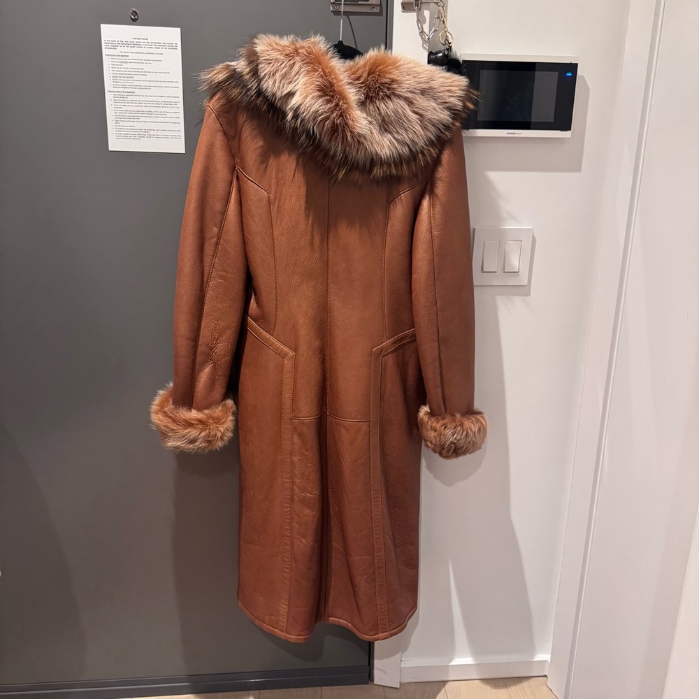 Vintage Brown Fur Trim Trench Coat - Picture 2 of 8